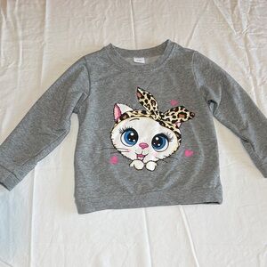 Source Unknown Gray Sweatshirt with Kitten Face and Leopard Bow